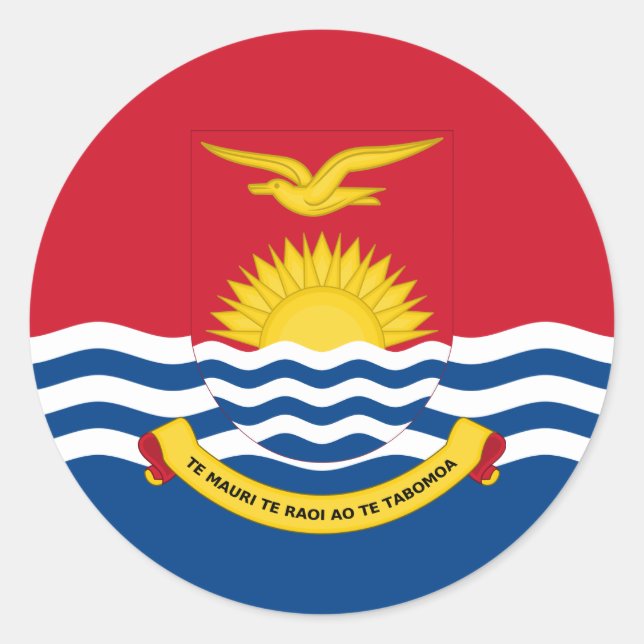 Pegatina Redonda Bandera y escudo de armas de Kiribati (Anverso)