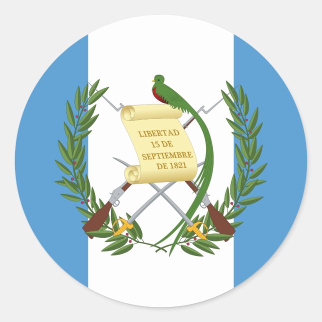Pegatina Redonda Bandera y escudo de armas guatemaltecos, bandera d (Anverso)