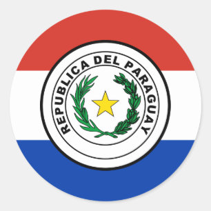 Pegatina Redonda Bandera y foca paraguaya, bandera de Paraguay