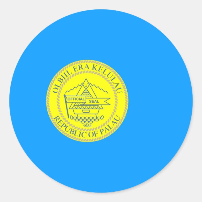 Pegatina Redonda Bandera y foco palauanos, bandera de Palau (Anverso)