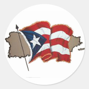 Pegatina Redonda Bandera y isla puertorriqueñas