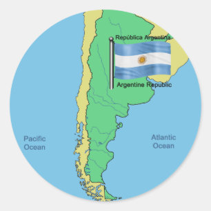 Pegatina Redonda Bandera y mapa de Argentina
