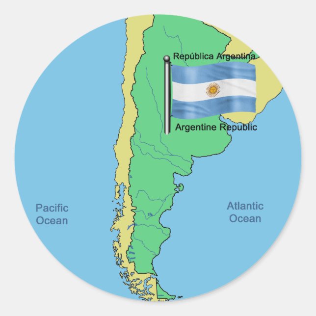 Pegatina Redonda Bandera y mapa de Argentina (Anverso)