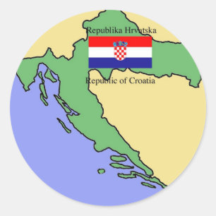 Pegatina Redonda Bandera y mapa de Croacia