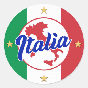 Pegatina Redonda Bandera y mapa de Italia