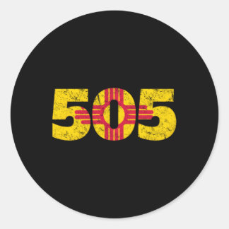 Pegatina Redonda Bandera Zia 505 de Nuevo México
