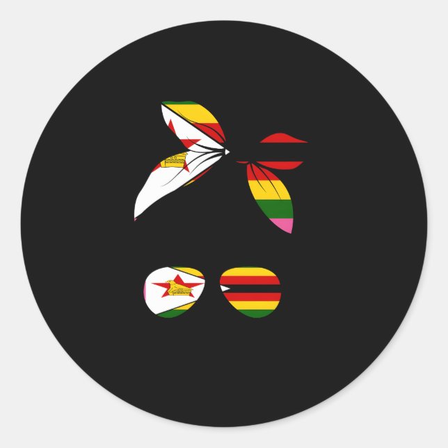 Pegatina Redonda Bandera Zimbo de Zimbabue (Anverso)