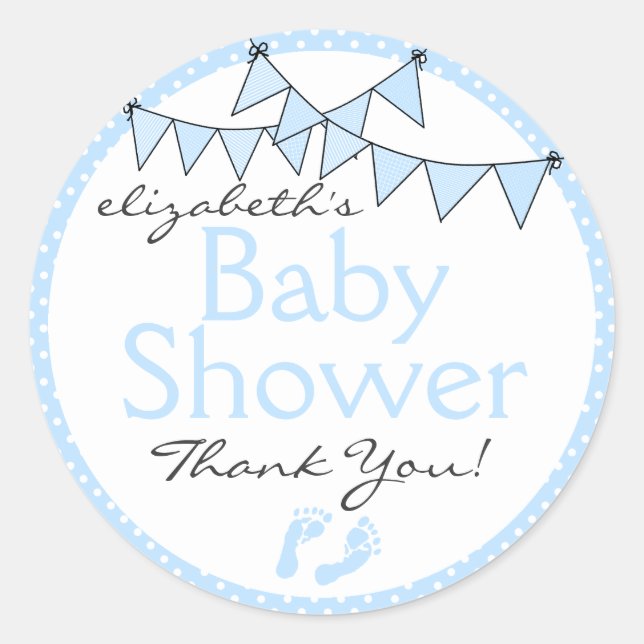 Pegatina Redonda Banderas Blue Bungalows Baby Shower Gracias (Anverso)