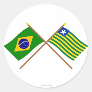 Pegatina Redonda Banderas cruzadas de Brasil y Piauí