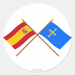 Pegatina Redonda Banderas cruzadas de España y de Asturias