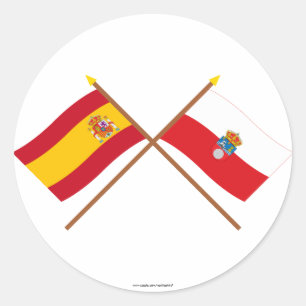 Pegatina Redonda Banderas cruzadas de España y de Cantabria