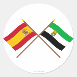 Pegatina Redonda Banderas cruzadas de España y de Extremadura