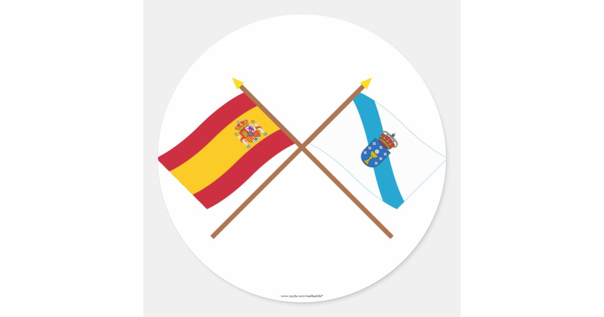 Pegatina Redonda Banderas cruzadas de España y de Galicia ...