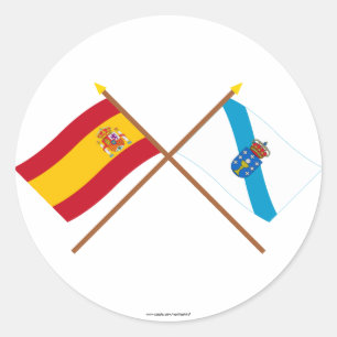 Pegatina Redonda Banderas cruzadas de España y de Galicia