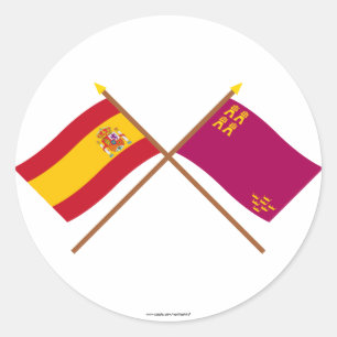 Pegatina Redonda Banderas cruzadas de España y de Murcia