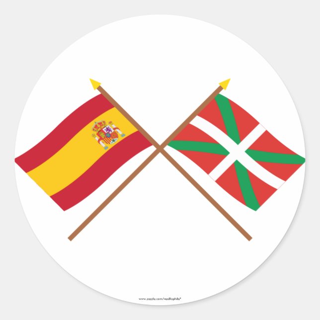 Pegatina Redonda Banderas cruzadas de España y País Vasco (Euskadi) (Anverso)