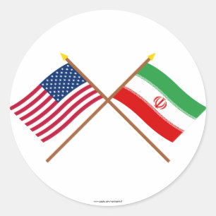 Pegatina Redonda Banderas cruzadas de Estados Unidos e Irán