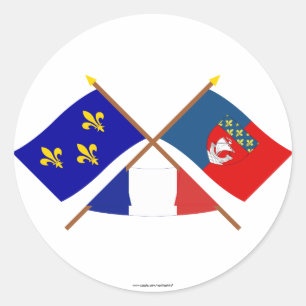 Pegatina Redonda Banderas cruzadas de Île-de-France y París