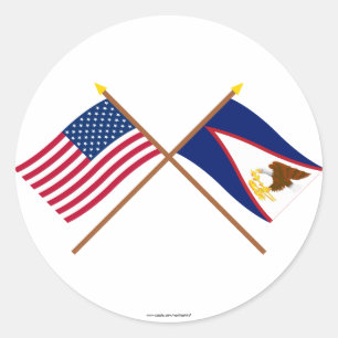 Pegatina Redonda Banderas cruzadas de Samoa Americana y Estados Uni