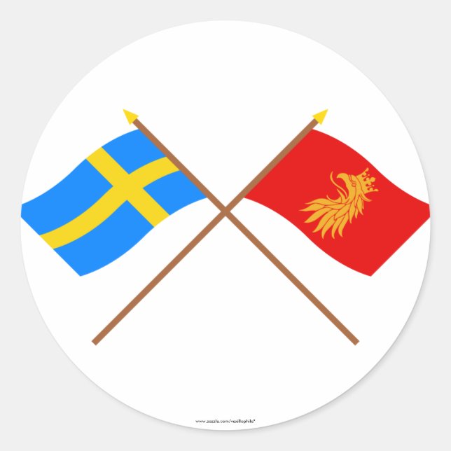 Pegatina Redonda Banderas cruzadas de Suecia y Skåne län (Anverso)