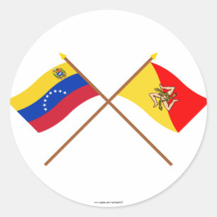 Pegatina Redonda Banderas cruzadas de Venezuela y de Sicilia