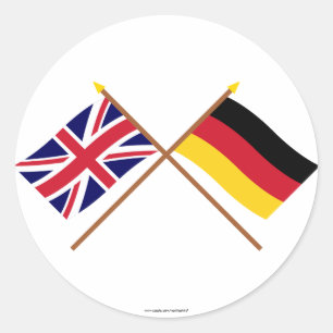 Pegatina Redonda Banderas cruzadas del Reino Unido y Alemania