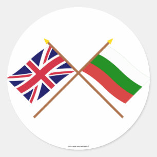 Pegatina Redonda Banderas cruzadas del Reino Unido y Bulgaria