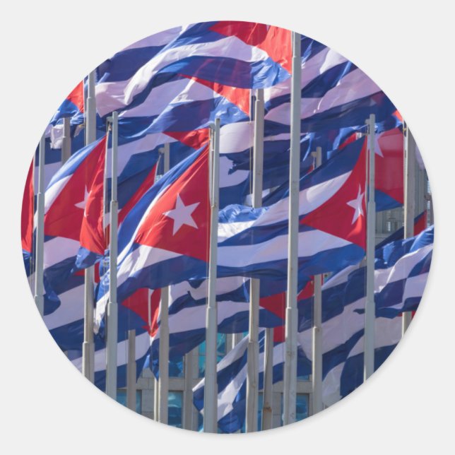 Pegatina Redonda Banderas cubanas, La Habana, Cuba (Anverso)