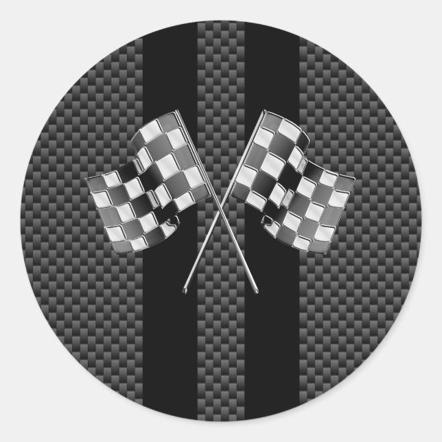 Pegatina Redonda Banderas de Carreras en bandas fibra de carbono co (Anverso)