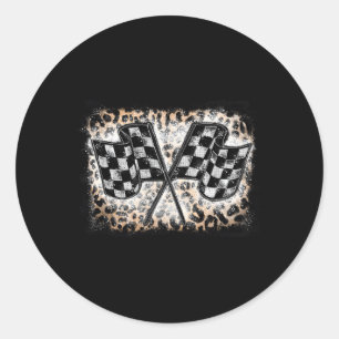 Pegatina Redonda Banderas de Carreras Racer Race Checkered Race Leo