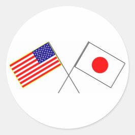 Pegatina Redonda Banderas de EEUU JAPAN