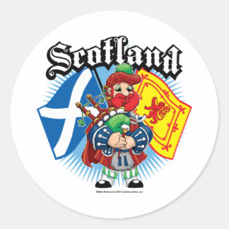 Pegatina Redonda Banderas de Escocia y Piper