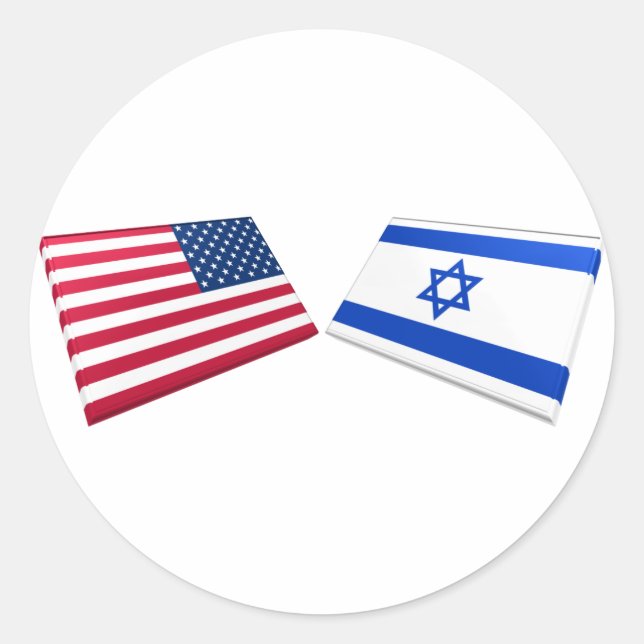 Pegatina Redonda Banderas de Estados Unidos e Israel (Anverso)