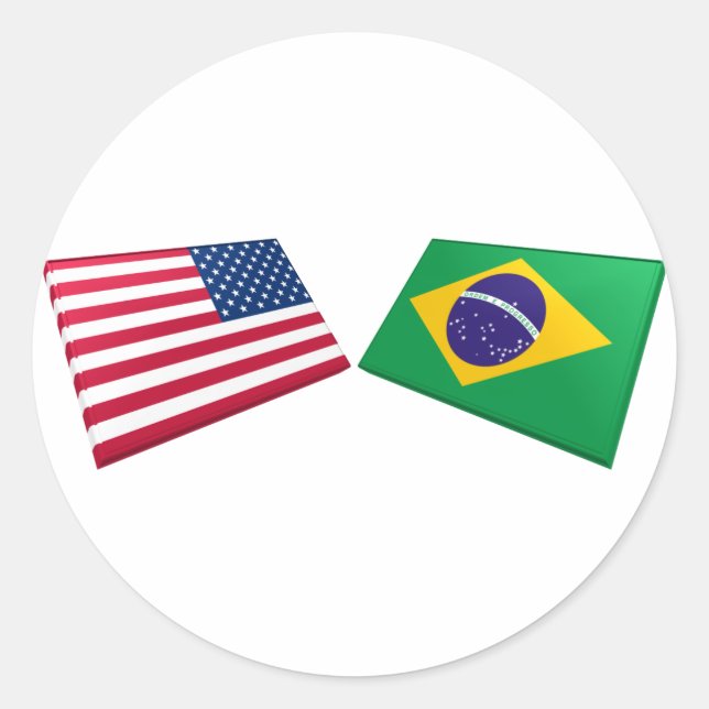 Pegatina Redonda Banderas de Estados Unidos y Brasil (Anverso)