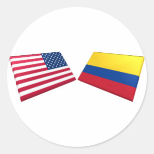 Pegatina Redonda Banderas de Estados Unidos y Colombia