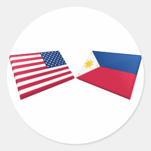 Pegatina Redonda Banderas de Estados Unidos y Filipinas