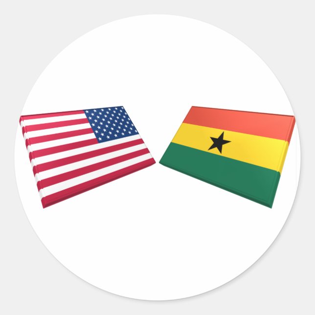 Pegatina Redonda Banderas de Estados Unidos y Ghana (Anverso)