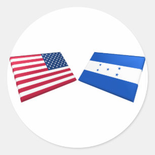 Pegatina Redonda Banderas de Estados Unidos y Honduras