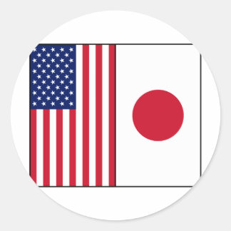 Pegatina Redonda Banderas de Estados Unidos y Japón