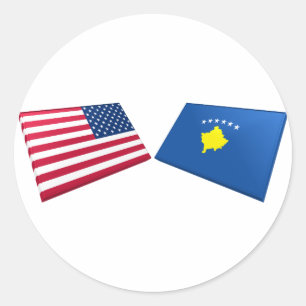 Pegatina Redonda Banderas de Estados Unidos y Kosovo