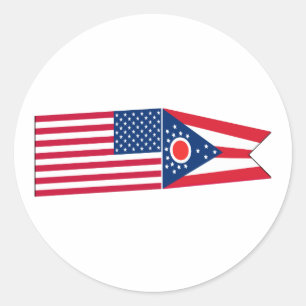 Pegatina Redonda Banderas de Estados Unidos y Ohio