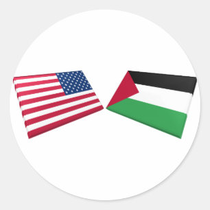 Pegatina Redonda Banderas de Estados Unidos y Palestina
