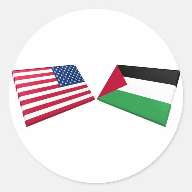 Pegatina Redonda Banderas de Estados Unidos y Palestina (Anverso)