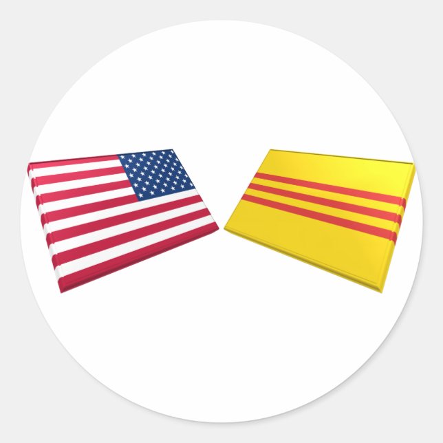 Pegatina Redonda Banderas de Estados Unidos y Vietnam (Vietnam del  (Anverso)