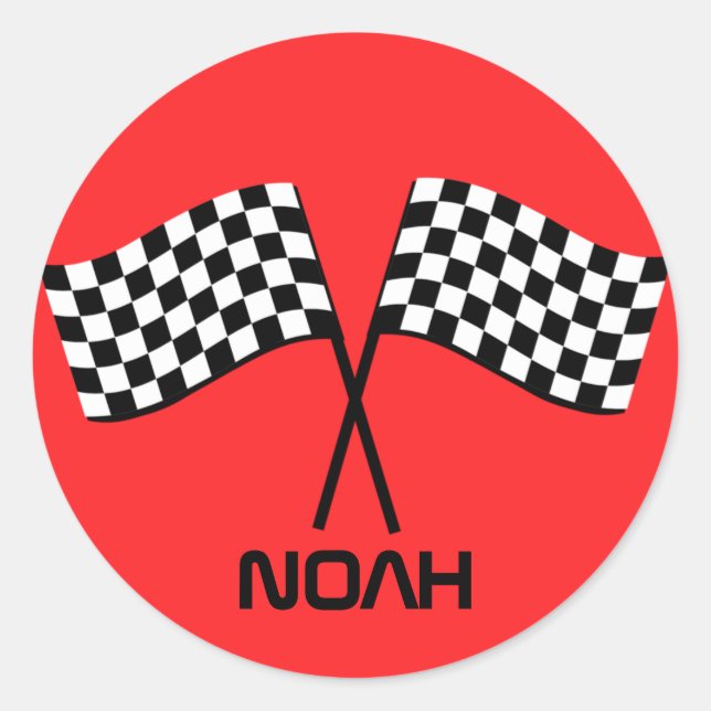 Pegatina Redonda Banderas de la Carreras de cumpleaños Go Kart Pit  (Anverso)