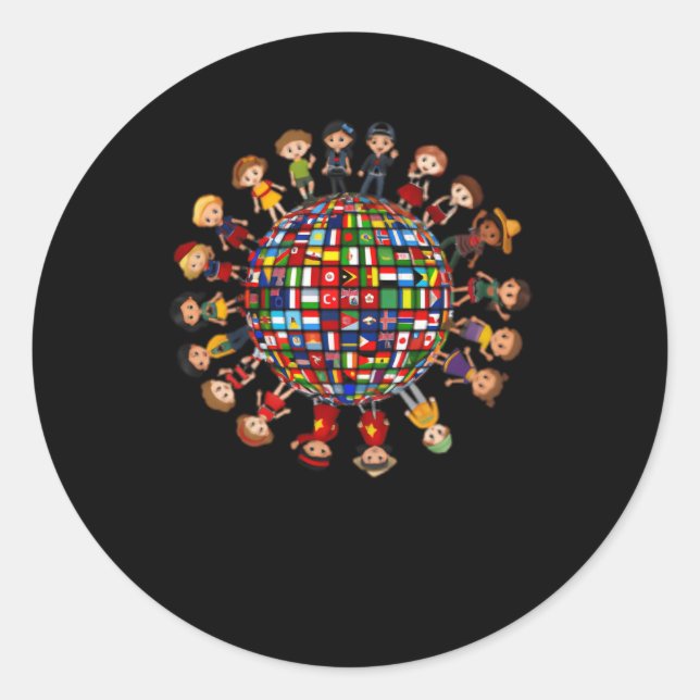 Pegatina Redonda Banderas De La Diversidad Cultural Mundial Alreded (Anverso)