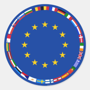 Pegatina Redonda Banderas de la Unión Europea