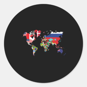 Pegatina Redonda Banderas De Los Países Del Mapa Mundial Internacio
