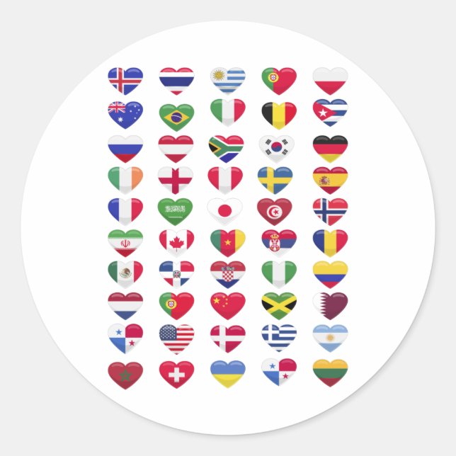Pegatina Redonda Banderas de los países forma del corazón (Anverso)