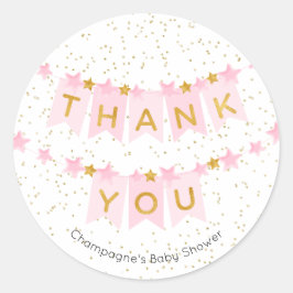 Pegatina Redonda Banderas de oro rosadas